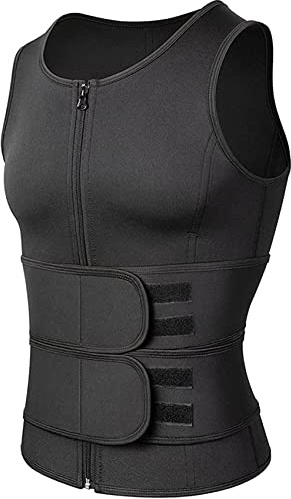 NLAVW Chaleco Corporal para Hombre, Moldeador de Cuerpo, Entrenador de Cintura con Cremallera, Soporte para la Espalda, Vientre Caliente, Pecho, Quema de Grasa, Camiseta sin,Black a,M