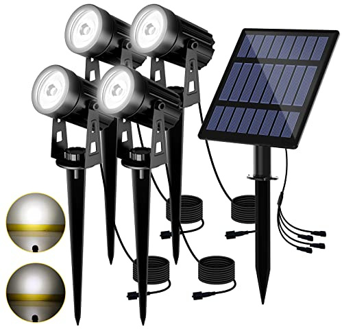 T-SUN Spot Solaire Extérieur 4 EN 1 Lampe Solaire Exterieur 2 Modes d'Éclairage Lumière Solaire de Jardin Etanche IP65, 3 Mètres Câble, Eclairage Exterieur Solaire pour Jardin, Chemin(6000K)