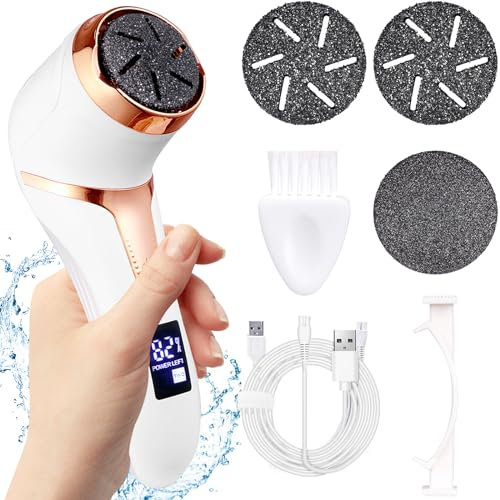 Elektrische Hornhautentferner,Elektrische Füße Hornhautentferner Wiederaufladbar,Hornhaut Entfernen Fuß,USB wiederaufladbare 1200 mAh Fußfeile Pediküre， IPX7 Wasserdicht mit 3 Ersatz Schleifkopf
