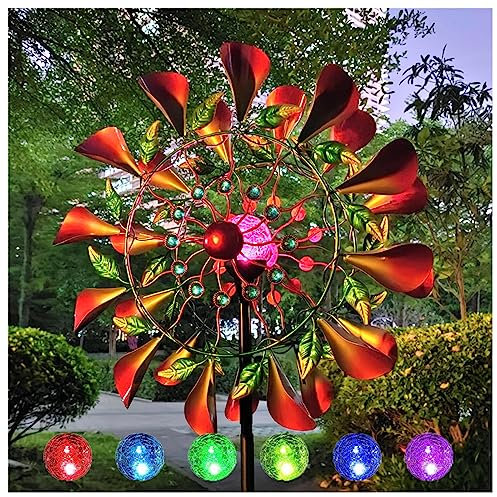 Solar Windrad Garten Metall, 210cm Groß WindmüHle, DoppelflüGel-WindmüHle Gartenstecker Groß, FüR Terrasse Und Garten