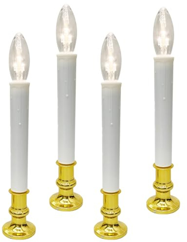 4 Pack Christmas Battery Operated LED Window Candles with Timer, Christmas Window Candles Lights with 3V Ultra-Bright LED Bulbs for Halloween Decorations Indoor Windows Mantels Table , 4 Suction Cups