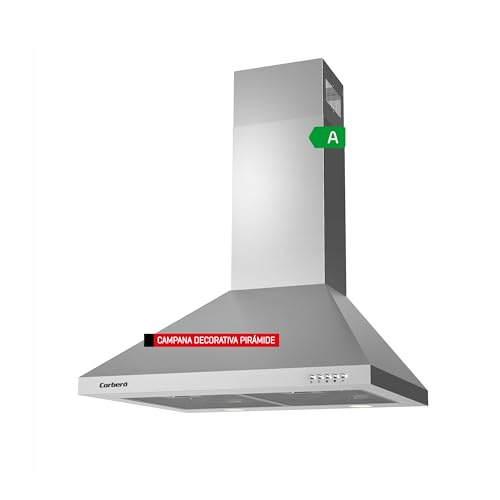 Corberó - Campana Decorativa Pirámide Inox | 60 cm | KURAMATHI660X | Caudal 621,71 m3/h | 165W | 3 Velocidades | 2 X Filtro de Aluminio | Filtro Carbon | Eficiencia Energética A, Inox