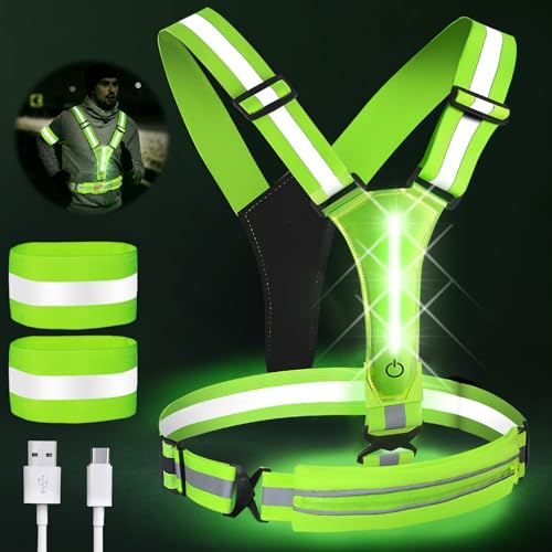 Giubbotto di sicurezza a LED, ricaricabile, con 2 fasce riflettenti, gilet catarifrangente regolabile, gilet di sicurezza per bambini, per jogging, trekking, passeggiate con il cane