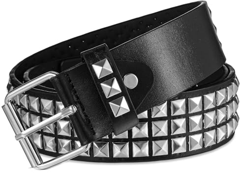 Xinjoduz 1 PCS Studded Belt, Black Goth Belts for Women Y2K Belts with Bright Metal Pyramid Fashion Punk Rock Gothic Belt Accessories for Men Jeans Dress Pants (Black)