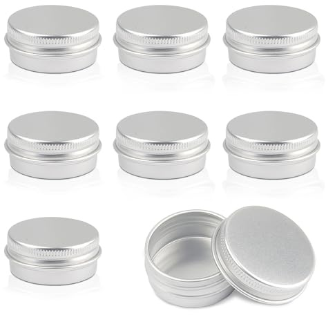 Lot de 8 petites boîtes vides en aluminium de 15 ml - Portables - Avec couvercle - Pour pommades, cosmétiques, baume à barbe, bougies (argenté)