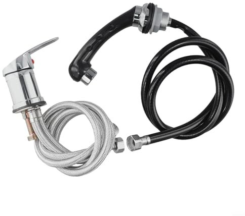 LVYXON Rubinetto miscelatore cromato ad alta pressione per lavabo monocomando con tubo in tessuto da 80 cm, doccetta per barbiere