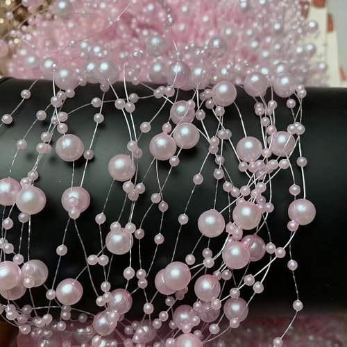 5 Meter Pearl Beads String Pink, Plastic Pearl Beads Chain Garland for Wedding Party Home Decoration