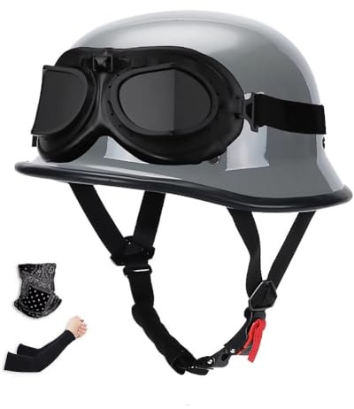 Uueybsg Vintage Deutsche Motorrad Halbhelme Jethelm, Halbschalenhelm mit ECE, Retro Motorradhelm mit Schutzbrille Roller Fahrrad Cruiser Chopper Moped Scooter Helm für Damen Herren 57~66CM