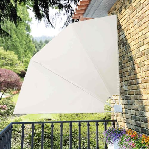 Nqyjm Abanico plegable para balcón, color crema, 210 x 210 cm, protección contra el viento, toldo lateral, protección visual, toldo para balcón, terraza, jardín