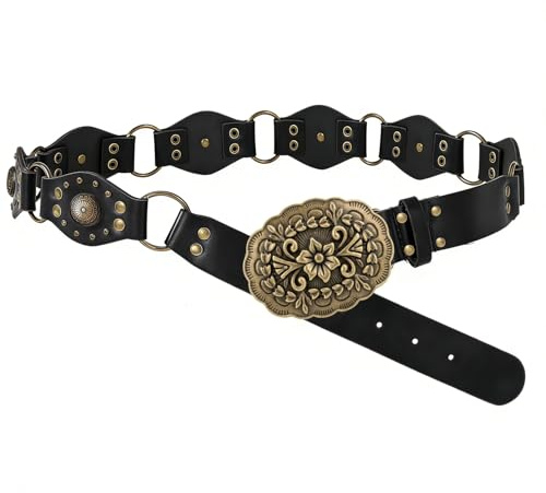HIVTE Cinturón de Cuero para Mujer - Estilo Western Vintage