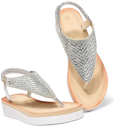LUNATECH Women Summer Sandals Thong Platform Sandals Wedge Flip Flops Sandals Ladies Elastic Back Strappy Sandals Glitter Shoes Boho Sandals