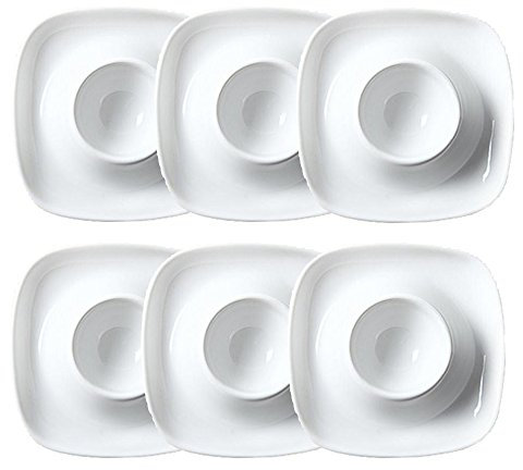 TAMUME Weißes Porzellan Eierbecher Set mit 6 Eierhaltern, Elegantes 6-Teiliges Keramik Frühstückset