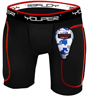 Youper Boys' Youth Padded Sliding Shorts With Soft Protective Athletic Cup For Baseball, Football, Lacrosse, Field Hockey, Mma Medium Black