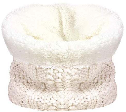 TOSKATOK Enfants Filles Hiver côtes Point de Graine Thermique Chaud Confortable Polaire doublé Cache-Cou Snood écharpe avec Chapeau Ensemble-Taille Unique-Echarpe crème