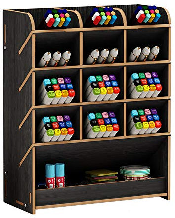 Hggzeg Stifthalter Aufbewahrungsbox aus Holz, multifunktionaler Schreibtisch-Organizer für Zuhause, Büro und Schule Schwarz