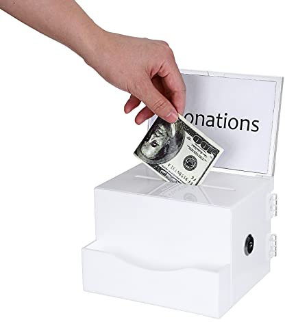 TOLIDA Acrylspendenbox Vorschlagsbox mit Schildhalter Visitenkartenbox Wahlurne Kummerkasten Kartenbox mit Schloss Aufbewahrungsbox zum Visitenkarten Abstimmen Spenden Sammeln Kommentieren Weiß