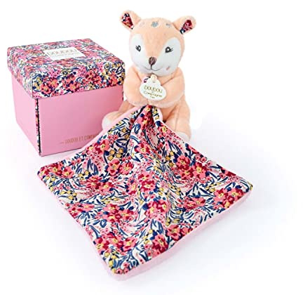 Doudou et Compagnie - BOH'AIME - Pantin Faon avec Doudou - Boîte en Forme de Fleur - Beige - 12 Cm - Idée Cadeau de Naissance Fille et Garçon - Garantie Doudou Perdu - DC4017