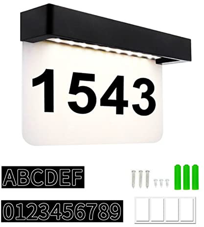 Hausnummer Beleuchtet Solar LED Lichter IP65 Wasserdicht Solar Hausnummer mit Dämmerungsschalter,Warmes Licht & Weißes Licht,mit Nummern 0-9 & Buchstaben A-F