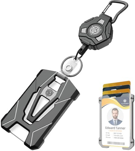 Oaridey Retractable Badge Holders, Heavy Duty Retractable Keychain with Tactical ID Card Holder (Holds 6 Cards) - 31.5” Badge Reel Key Chain
