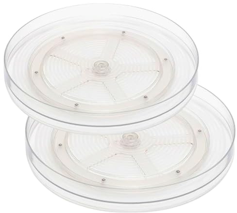 Lazy Susan Skivspelare skåp organisatör, 2 st roterande kryddställ, klar kosmetisk makeup-organiserare, snurrande köksarrangör för skåp, skafferi, kylskåp, bänkskiva 23 cm + 27 cm