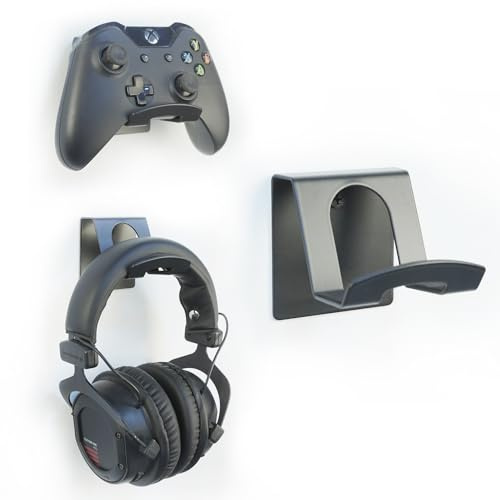 Monzlteck Gaming Controller & Headset Wall Mount Holder with Non-Slip Pads for Xbox, PS5，PS4,Switch pro,Headphone, PSVR-2, Backbag,All Metal Gamepad Headset Hanger(2 Pack)