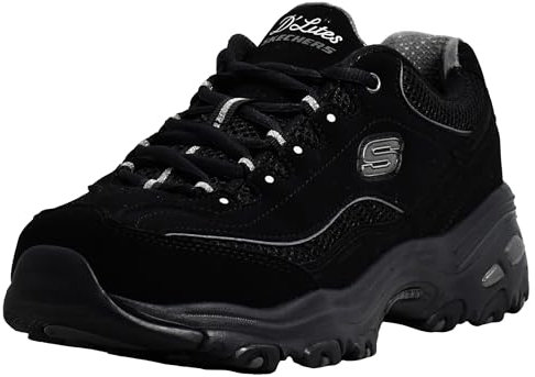 Skechers D'Lites-Life Saver Zapatillas deportivas de espuma viscoelástica con cordones para mujer, Negro/Negro, 38 EU