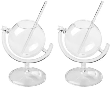 Lot de 2 Verres à Cocktail Uniques en Forme de Globe, Verres à Martini, Verres à Vin avec Paille, Gobelets pour Cocktails, Whisky, Vin, Bière, Fête à la Maison