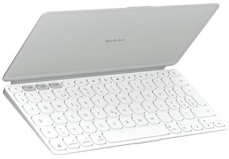 Logitech Keys-To-Go 2, mobile Bluetooth-Tastatur für Tablets mit integriertem Schutzcover, schlanke, kabellose Tastatur für Windows, Android, Linux, iPad, iPhone, Mac, Apple TV, DEU QWERTZ - Hellgrau