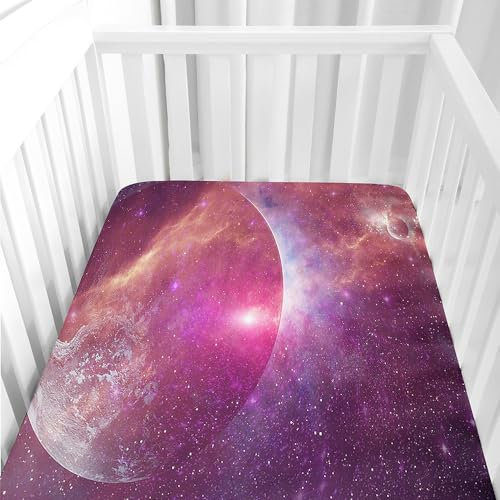 Hiseng Baby Spannbettlaken Bettlaken für Runde & Eckige Matratzen, Weiche Galaxie Spannbettlaken Kinderwagen Unisex Matratzenschoner für Beistellbett & Kinderwagen (Sternbild,55x90cm)