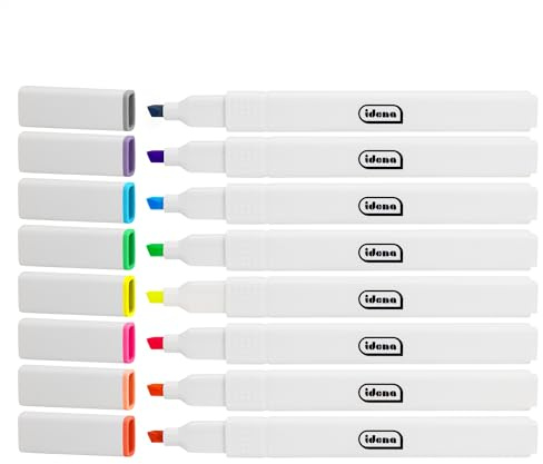 Idena 11130 - Surligneur, 8 pièces de couleurs vives, pointe biseautée, épaisseur de trait 1-4 mm