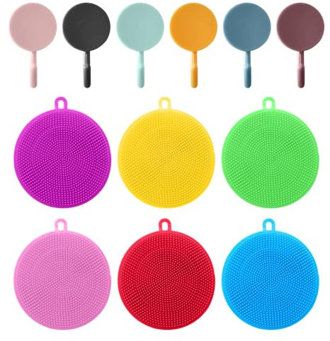 NXPWRC 6 Pieces Of Silicone Dishcloths, 6 Pieces Of Hooks, Non-Stick Dishcloths, Multifunctional Rags, Kitchen Scouring Pads, Soft Scouring Brushes, Dishwashing And Pot Washing Brushes