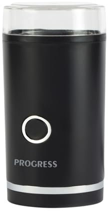 Progress EK6135PVDE Kaffee- und Gewürzmühle – Elektrische Kaffeebohnenmühle, One-Touch-Bedienung, Edelstahlklinge, transparenter Deckel, kompakte, 70 g Fassungsvermögen, Pfeffer, Nüsse und Samen, 180W