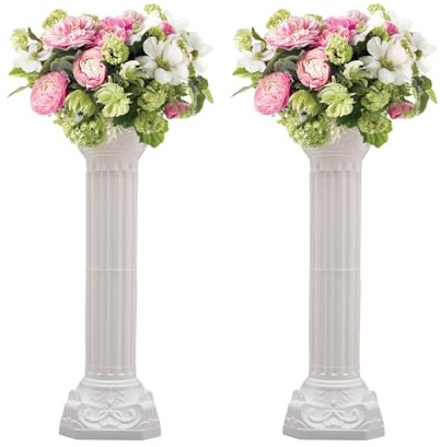 Sootvp 2PCS Wedding Roman Column Pillars Set, White Roman Columns for Wedding, Plastic Roman Pillars Decorative, Hollow Column Flower Stand for Wedding Party Event Decorative (10.6x34.6in)