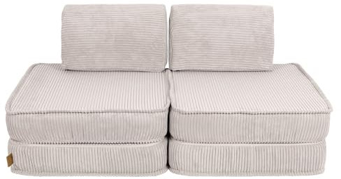 MEOWBABY Kindersofa – Spielsofa für Kinder – Weiche Klappsofa mit Schlaffunktion – Kuschelecke für Kinderzimmer, Cord, Ecru