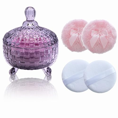 Qopoto 5 piezas de polvo corporal grande y recipiente para polvo, estuche de cristal para soplar polvo, aplicador de polvo con caja para cara y cuerpo (gris, patrón tejido)