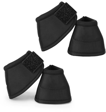 AAnkaier Overrach Bell Boots for Horses | Superb Hoof Protection | Easy Put On Quick Wrap Hook & Loop | Comfortable Durable | Reliable Shock Absorbing 4 Counts (Black, Large)
