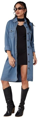 Dolce Crudo dampolokrage, långa ärmar, denim, knälång, Shrug, blå, S