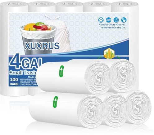 XUXRUS Bolsas Basura 15L Color Blanco (50x55cm) – 5 Rollos, 100 Unidades, Resistentes, Sin Fugas y Anti-Rasgado para Cocina, Baño y Jardín