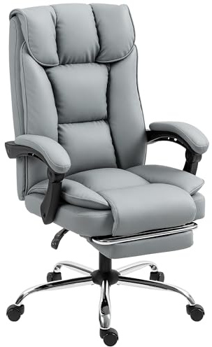HOMCOM Executive Office Chair with Footrest Pet-Friendly Faux Leather Grey | Computer Desk Chair, Double-Layer Padding, Upholstered Swivel Recliner, for Home Office, Working