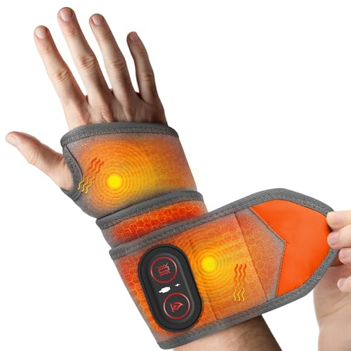 Cordless Heated Wrist Massager, Heated Wrist Support with Vibration, 3 Heats and Vibrations Modes, Red Light Wrist Brace and Hand Massager, Heating Pad for Hand, Arm, Knee, Elbow, Grey