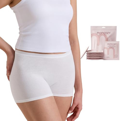 momcozy 7 Pcs 100% Cotton Postpartum Disposable Underwear | Breathable Mid-High Waist Knickers with Wide Gusset, C-Section Recovery Essentials