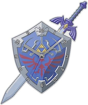 Zelda GLZ3037 Wanduhr in Schild- und Schwert-Form, Blau und Silber