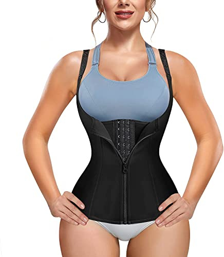 Bingrong Waist Trainer Corset Vest for Weight Loss Sport Body Shaper Workout Corset Underbust Cincher Steel Boned Tummy Tank (Black, L)