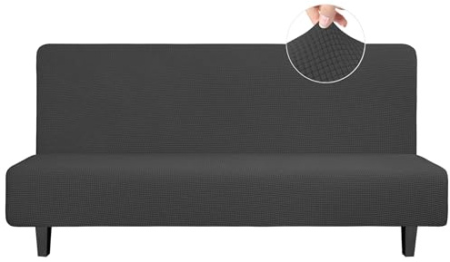 Easy-Going Stretch Futon Slipcover Armless Futon Bed Cover Furniture Protector Without Armrests with Elastic Bottom for Kids, Soft Jacquard Fabric Small Checks (Large, Dark Gray)