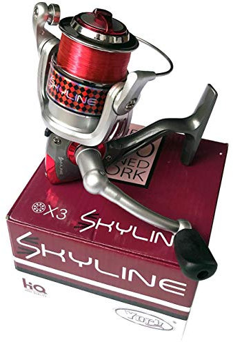 York Angelrolle Skyline FD 3000 Frontbremse mit Schnur bespult, Silber, Rot