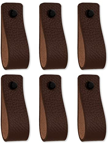 Brute Strength – Läderhandtag för möbler – 16,5 x 2,5 cm – Brun – 6 bitar