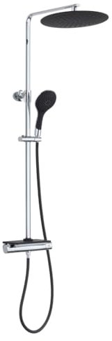 EISL GRANDE VITA Duschsystem mit Thermostat und Ablage, Regendusche mit Wandhalterung (auch für vorhandene Bohrlöcher), Duschsäule Duschgarnitur mit Duscharmatur im Set, Schwarz