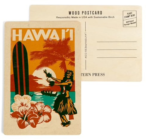 Hawaii, Woodblock (4x6 Birch Wood Postcards, 2-Pack Stationary, Rustic Home Wall Decor)