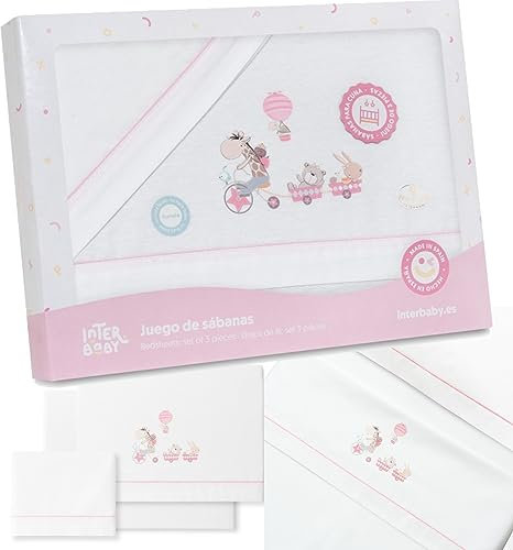 mibebestore - Juego de Sábanas para Minicuna 50x80 cm de Franela 100% Algodón | Sábanas de Invierno Cálidas y Suaves para Bebé | Set 3 Piezas (Bajera, Encimera y Almohada) | Estrellas Rosa