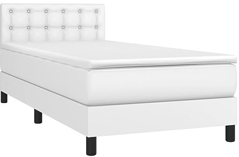 vidaXL Boxspringbett mit Matratze Einzelbett Kunstlederbett Polsterbett Bettgestell Bett Hotelbett Schlafzimmerbett Bettrahmen Lattenrost Weiß 90x200cm